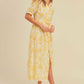 Button closure waist belt puff sleeve dress