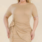 Plus Size Solid Wrap Front Tie Side Short Sleeve Mini Dress