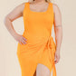 Plus Size Solid Wrap Front Tie Side Midi Dress