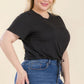 Plus Size Tie Front Drawstring Short Sleeve Crop Top