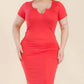 Plus Size Split Neck Bodycon Midi Dress