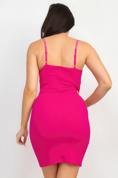 Fuchsia Rhinestone Strap Bustier Top by Love It Clothing, featuring a chic sweetheart neckline and cropped hem.