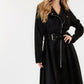 Waist Belt Tacked Faux Suede Coat Solid Coat