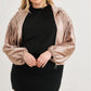 Plus Satin Zip-up Ruched Long Sleeve Cropped Bomber Jacket