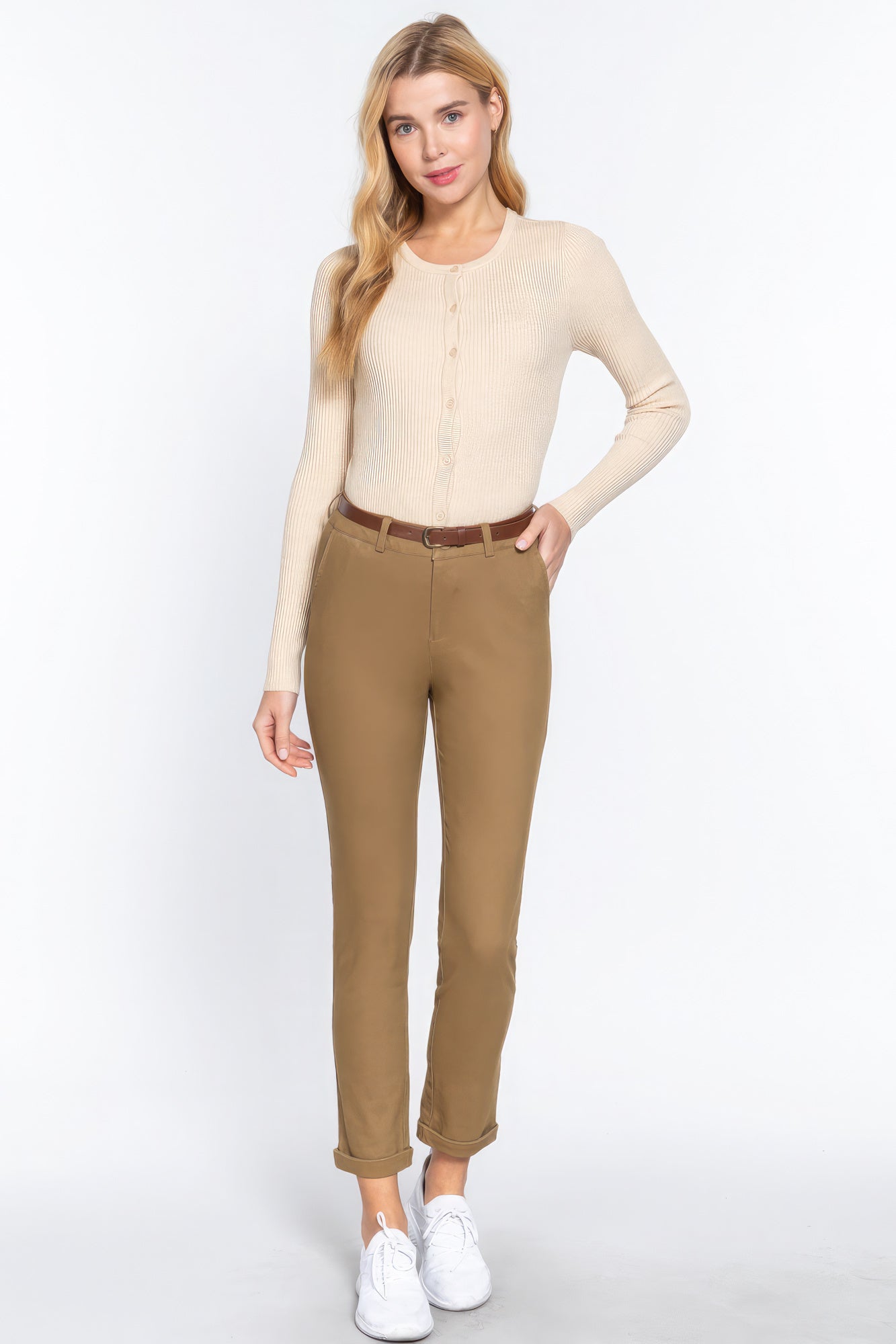 Cotton-span Twill Belted Long Pants