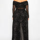 Plus Mesh Glitter See-through -cross Shoulder Wrap Maxi Dress