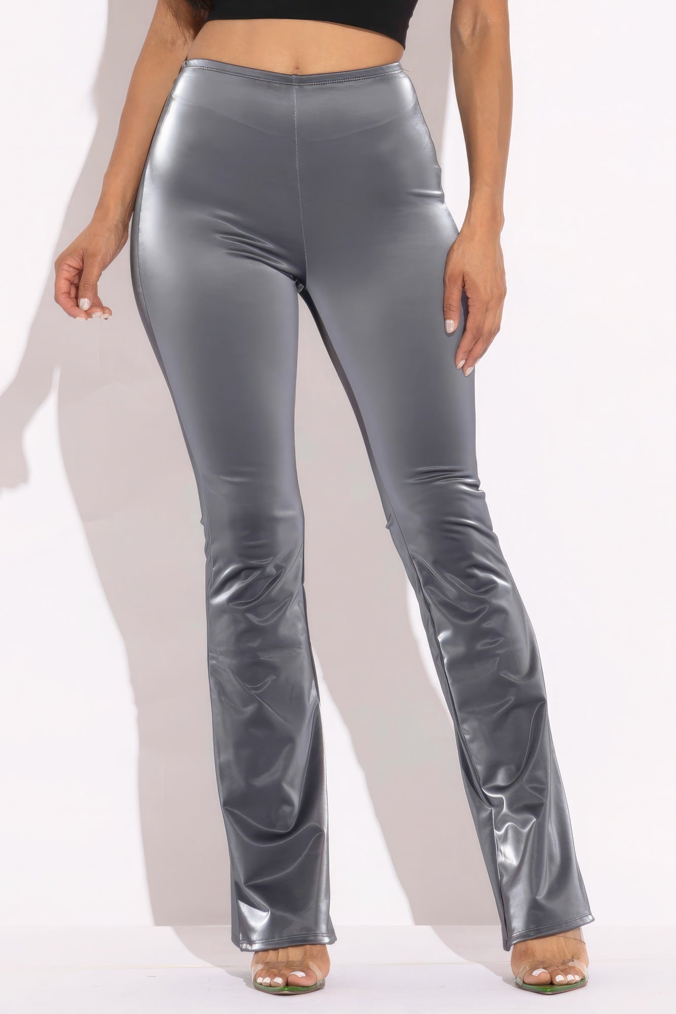 Velvet Pu Flared Pants