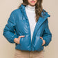 Pu Faux Leather Zipper Hooded Puffer Jacket