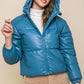 Pu Faux Leather Zipper Hooded Puffer Jacket