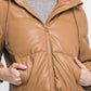 Pu Faux Leather Zipper Hooded Puffer Jacket