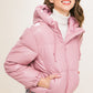 Pu Faux Leather Zipper Hooded Puffer Jacket