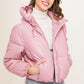 Pu Faux Leather Zipper Hooded Puffer Jacket