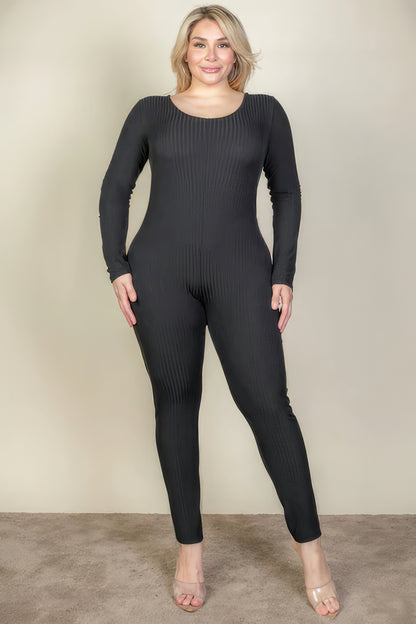 Plus Size Ribbed Scoop Neck Long Sleeve Jumpsuit from Loveitclothing.com showcasing comfort and style in soft, stretchy fabric.