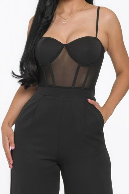 Mesh Insert Cup Wide Leg Jumpsuit