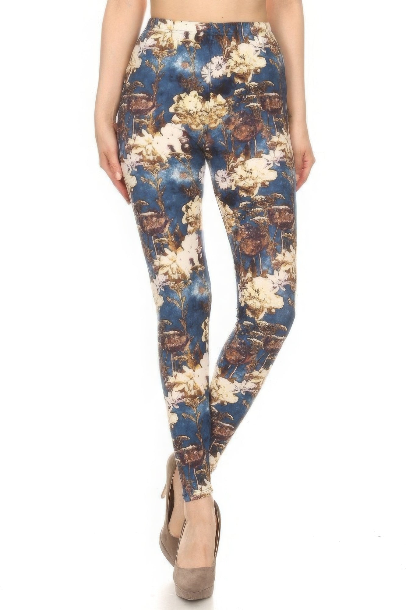 Floral Printed High Waisted Leggings With An Elastic Waist