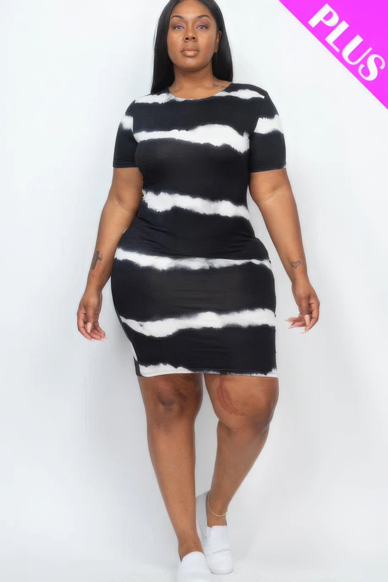 Plus Size Tie-dye Print Bodycon Dress