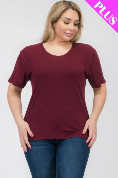 Plus Size Basic Short Sleeve T-shirt in burgundy, featuring a relaxed fit for comfort, available at Loveitclothing.com.