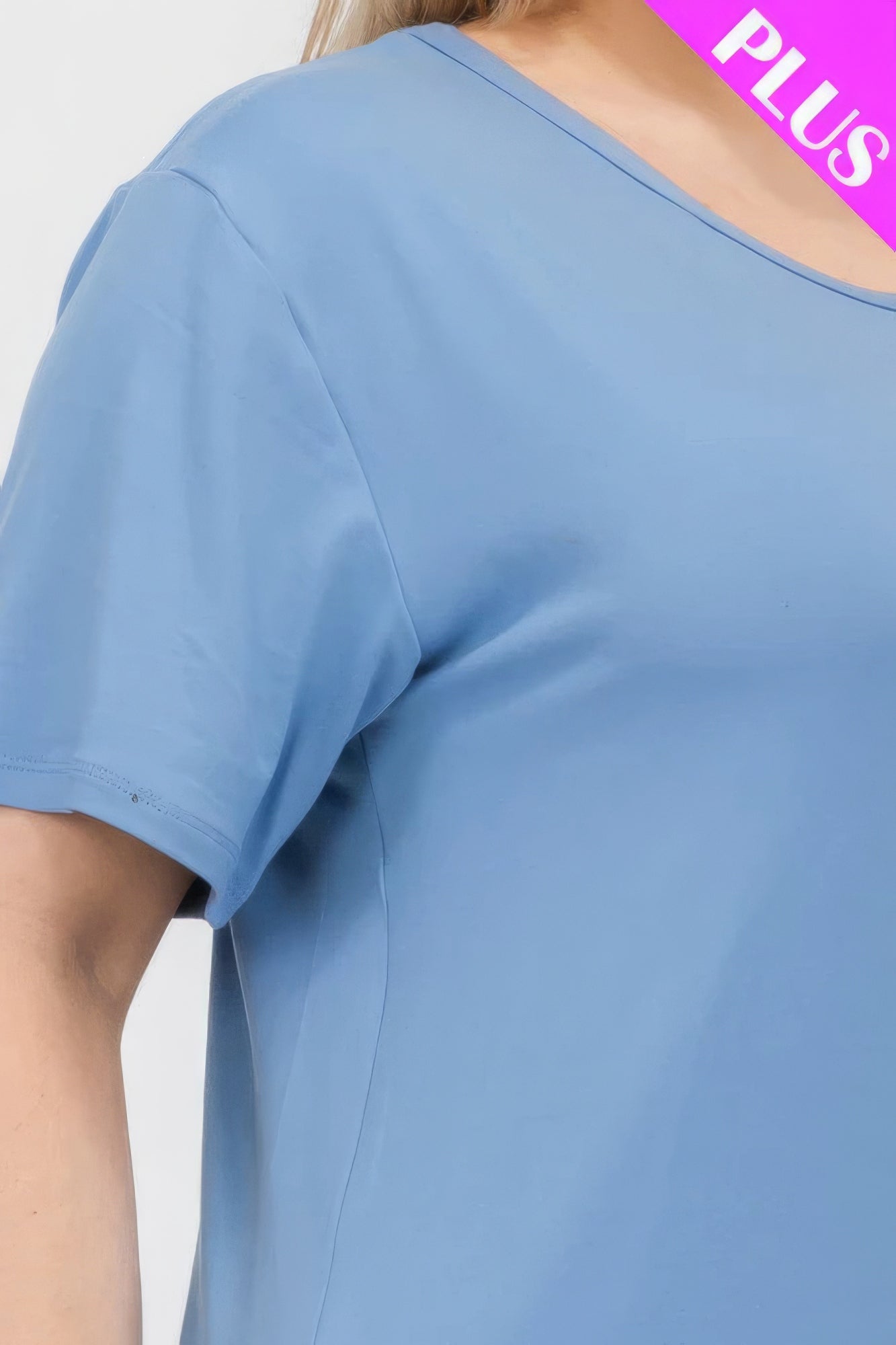 Plus size basic short sleeve t-shirt in blue, featuring a soft and stretchy fabric for all-day comfort at Loveitclothing.com.