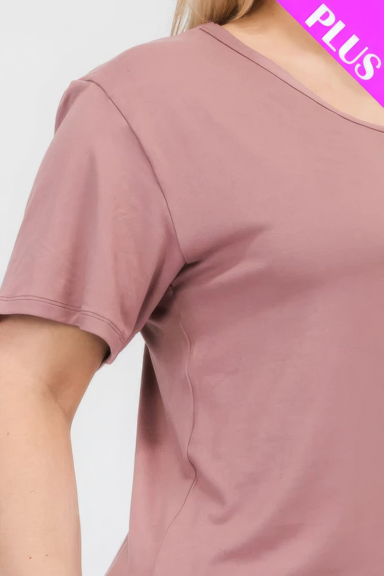 Plus size short sleeve t-shirt in soft pink, designed for comfort and style, available at Loveitclothing.com.