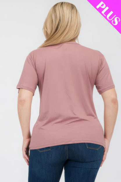 Back view of a plus size basic short sleeve t-shirt in soft pink, perfect for comfort and style at Loveitclothing.com.