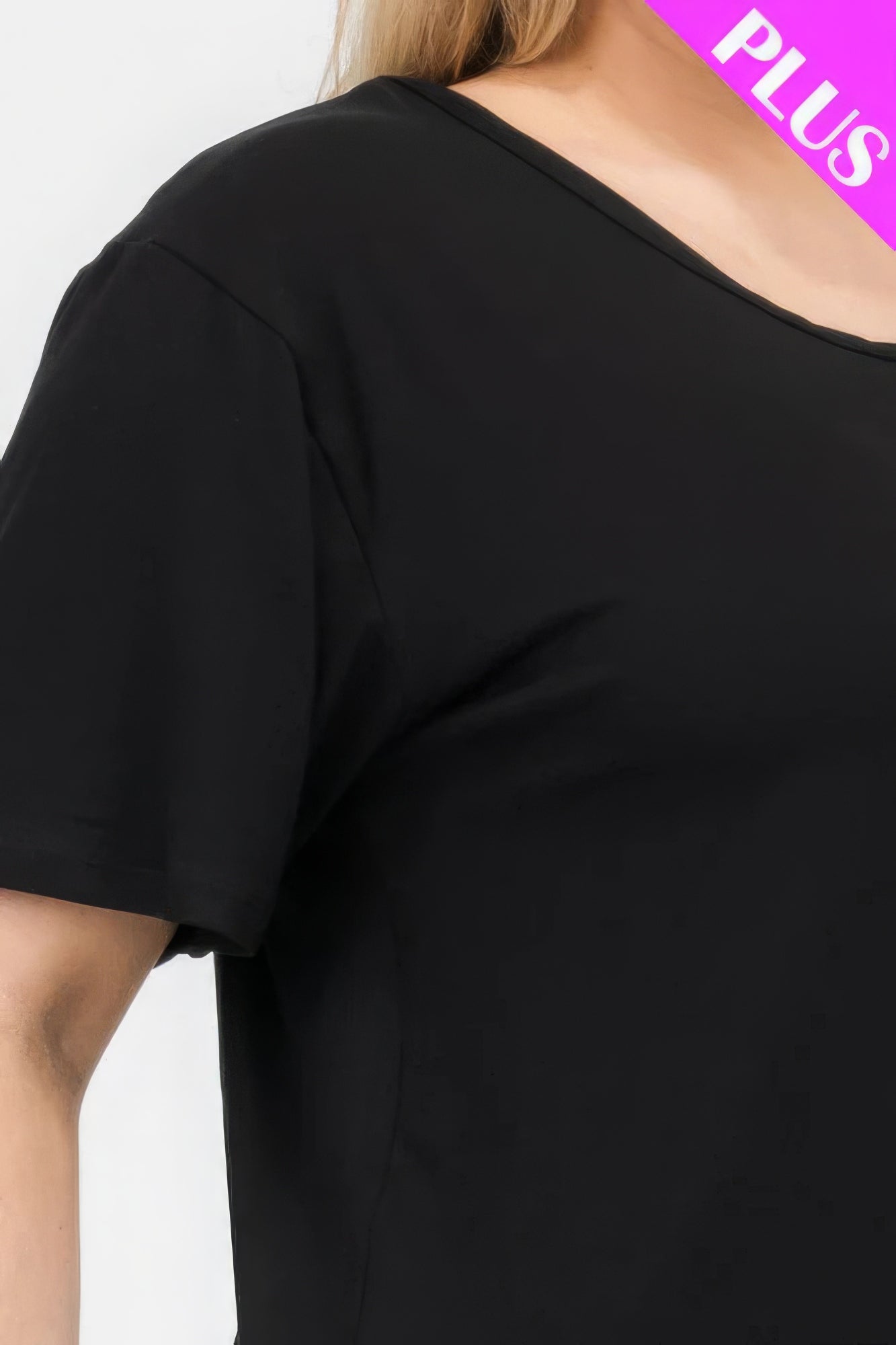 Plus Size Basic Short Sleeve T-shirt in black, showcasing relaxed fit and soft fabric from Loveitclothing.com.