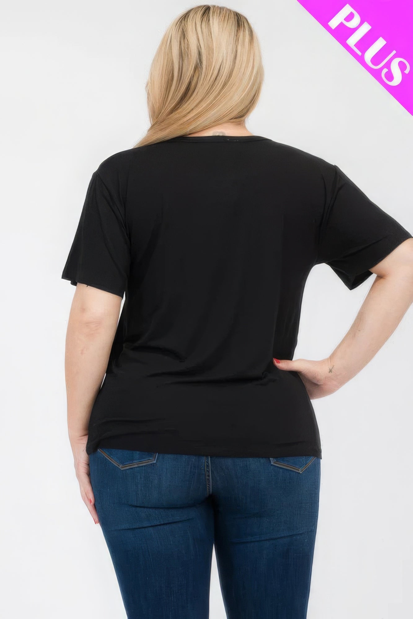 Plus size basic short sleeve t-shirt in black, shown from the back, perfect for everyday style at loveitclothing.com.