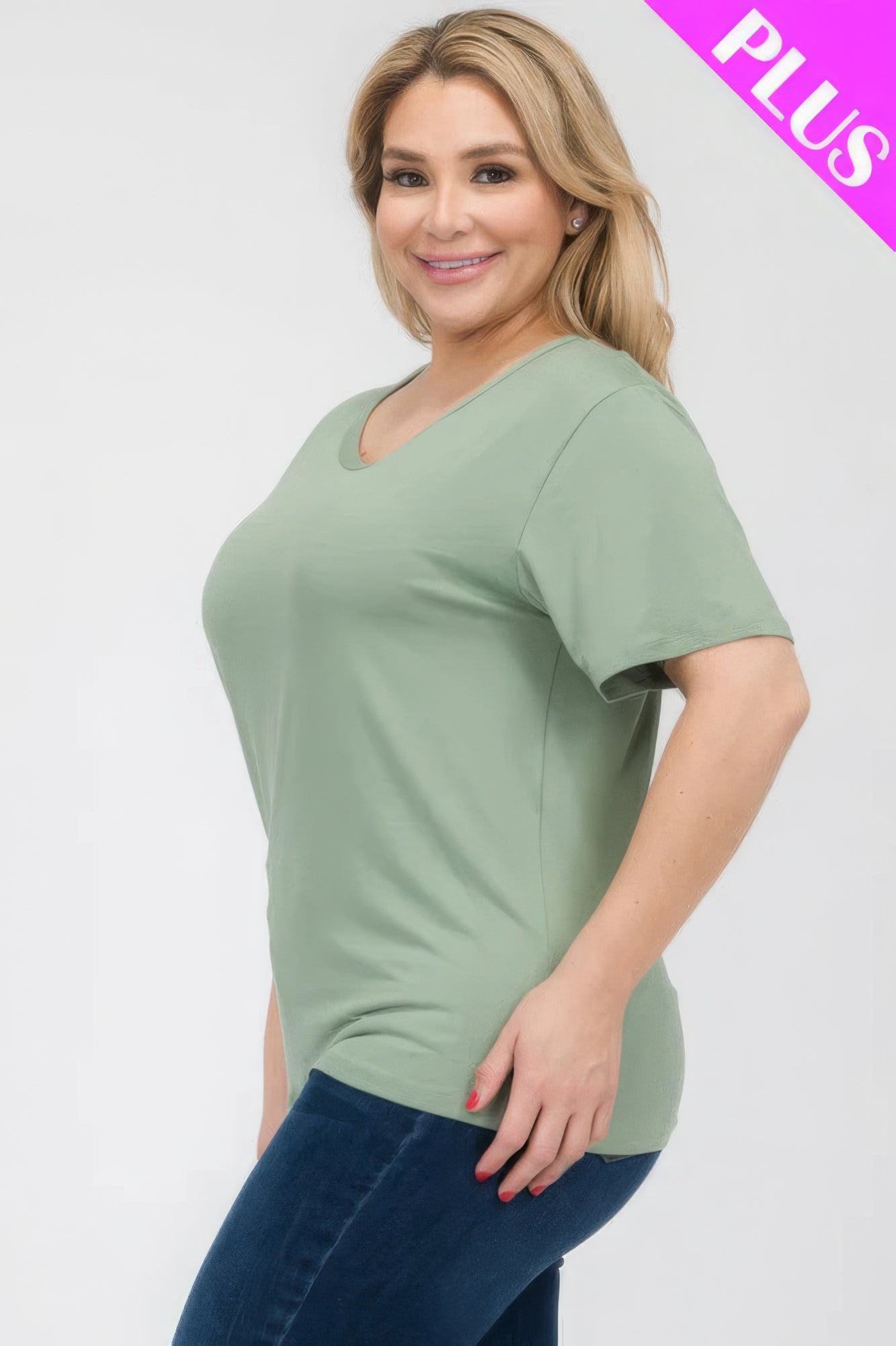 Plus size short sleeve t-shirt in green, featuring a relaxed fit for comfort from Loveitclothing.com.