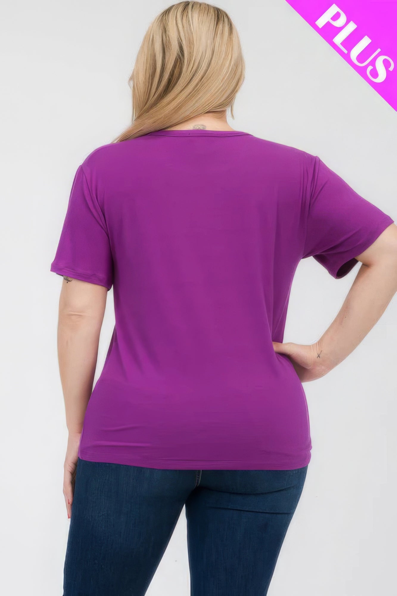 Back view of a plus size short sleeve t-shirt in purple, showcasing comfort and style from Loveitclothing.com.