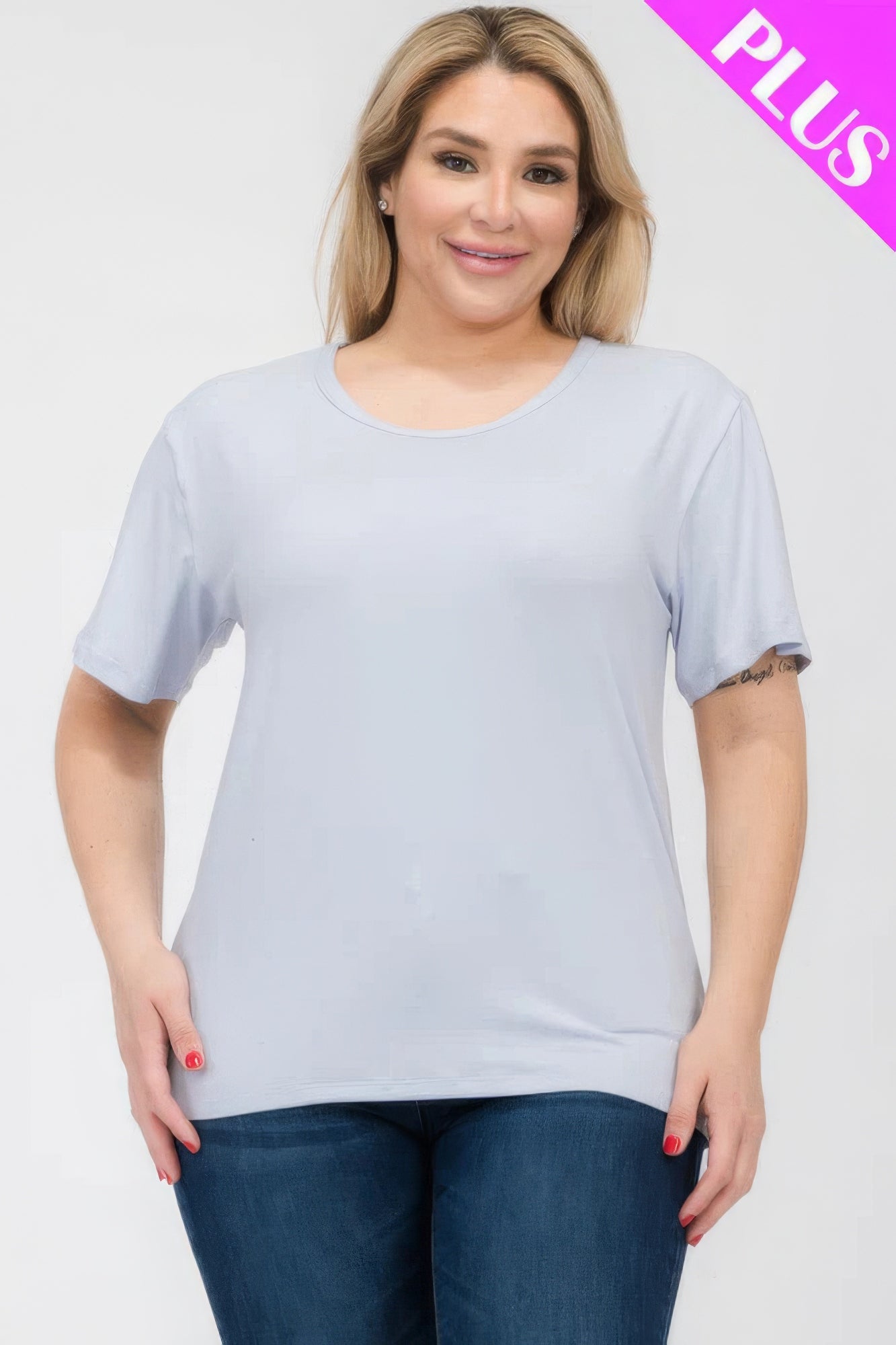 Plus size basic short sleeve T-shirt in light blue, offering comfort and style at Loveitclothing.com.