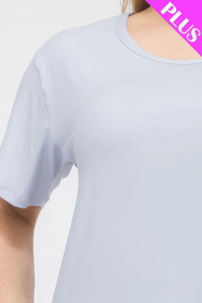 Plus size basic short sleeve T-shirt in soft blue, designed for comfort and style, available at Loveitclothing.com.