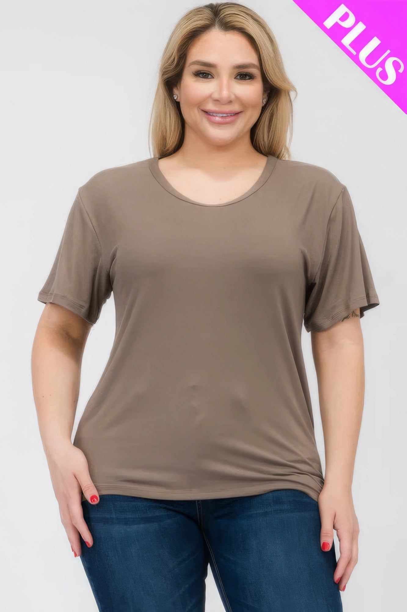 Plus size short sleeve T-shirt in brown, featuring soft fabric and relaxed fit, available at Loveitclothing.com.