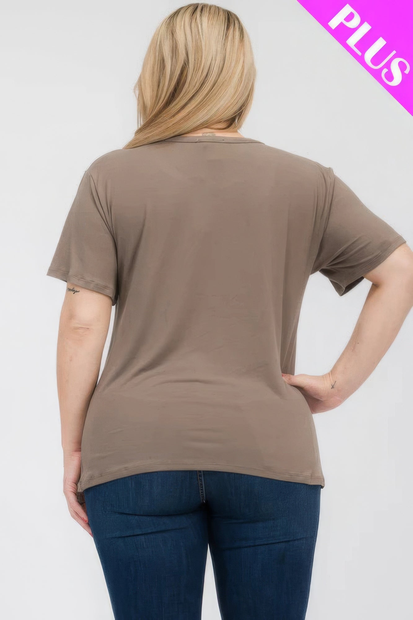 Plus size short sleeve t-shirt in taupe, showcasing a relaxed fit and soft fabric for comfort at Loveitclothing.com.