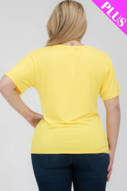 Plus size short sleeve t-shirt in yellow, showcasing a relaxed fit from Loveitclothing.com.