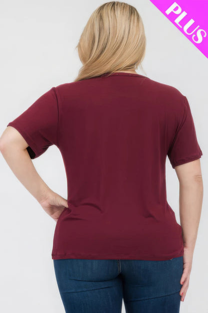 Back view of plus size short sleeve t-shirt in burgundy, showcasing comfortable and stylish design from Loveitclothing.com.