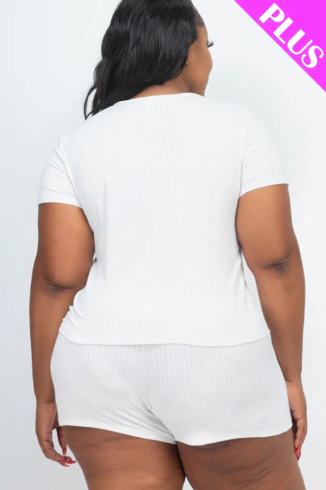 Plus Size Ribbed Short Sleeve Top and Shorts Set in White from Loveitclothing.com