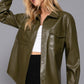 Long Slv Faux Leather Shacket