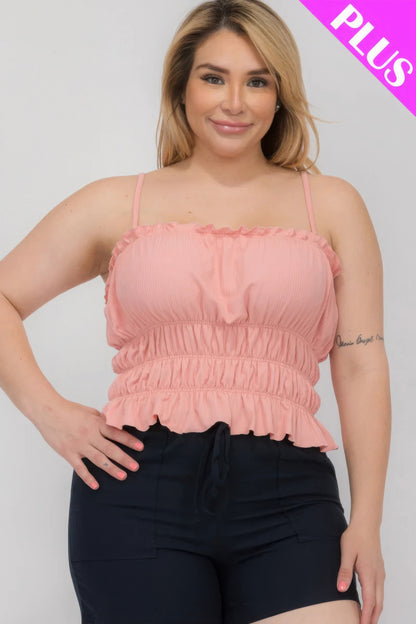 Plus Size Tiered Shirred Body Crop Top in Blush by Loveitclothing.com, flattering fit for curves, stylish and comfortable design.