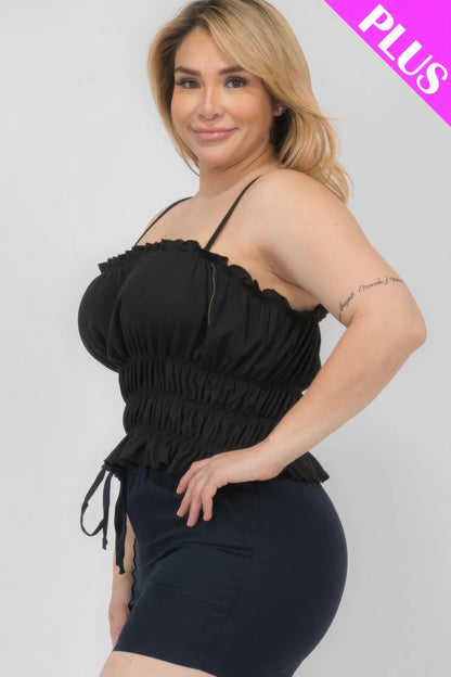 Plus Size Tiered Shirred Body Crop Top in black, featuring a flattering fit for curves - Loveitclothing.com