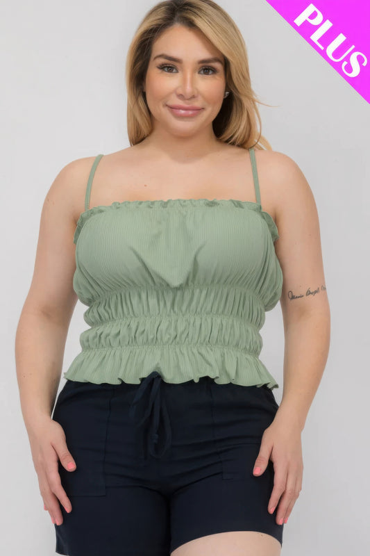 Plus Size Tiered Shirred Body Crop Top in Blush from Loveitclothing.com, flattering fit, designed for plus-size figures.