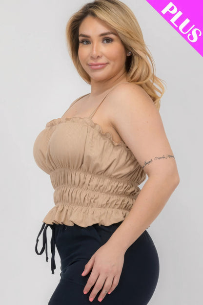 Plus Size Tiered Shirred Body Crop Top in Blush by Loveitclothing.com, featuring a flattering fit and elegant details.