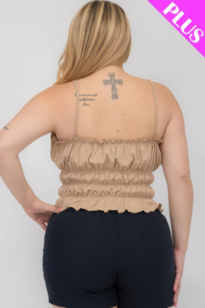 Plus Size Shirred Crop Top in Blush from Loveitclothing.com, back view showcasing tiered design and comfortable fit.