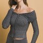 Ribbed bardot zip up long sleeve