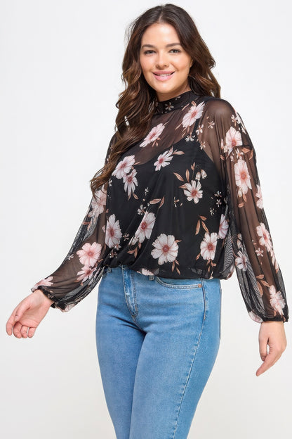 Mesh Floral Long Sleeve Top with Cami from Loveitclothing.com, featuring a stylish design with pink floral patterns.