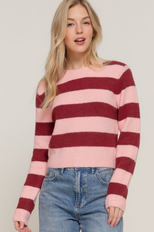 Long Sleeve Crew Neck Stripe Sweater