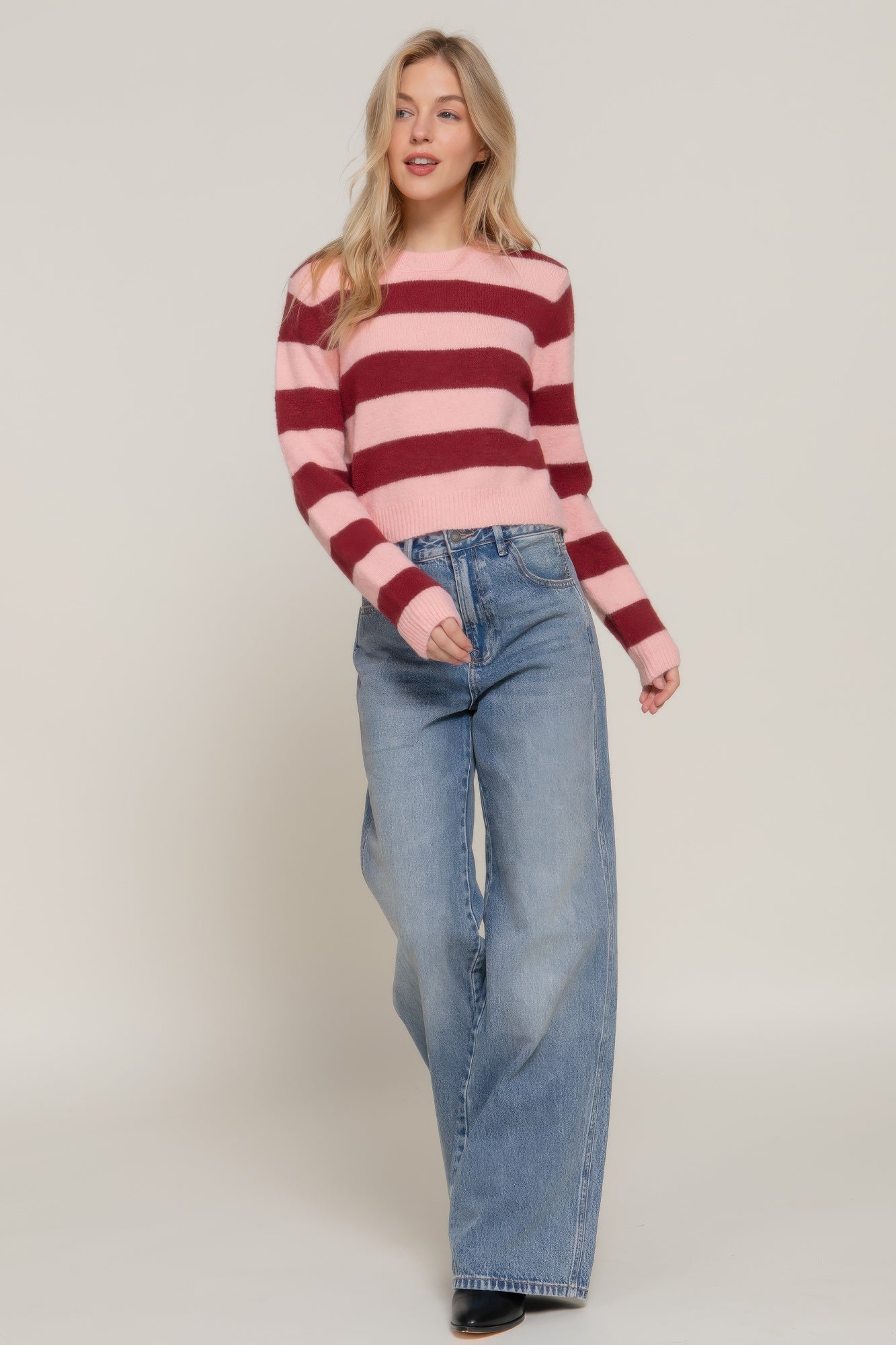 Long Sleeve Crew Neck Stripe Sweater