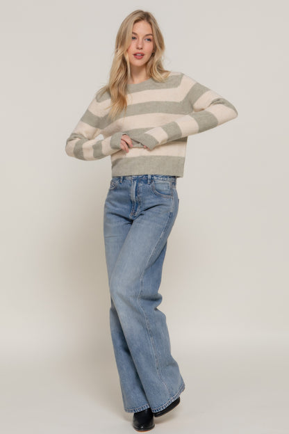 Long Sleeve Crew Neck Stripe Sweater