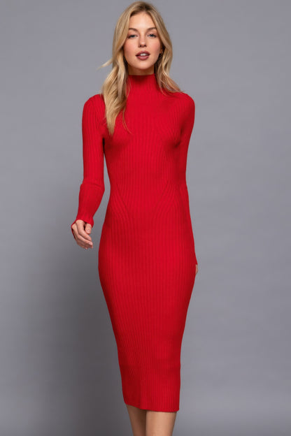 Long Sleeve High Neck Sweater Long Dress