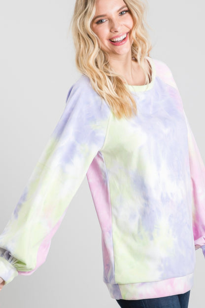 Tie-dye Puff Long Sleeve Top