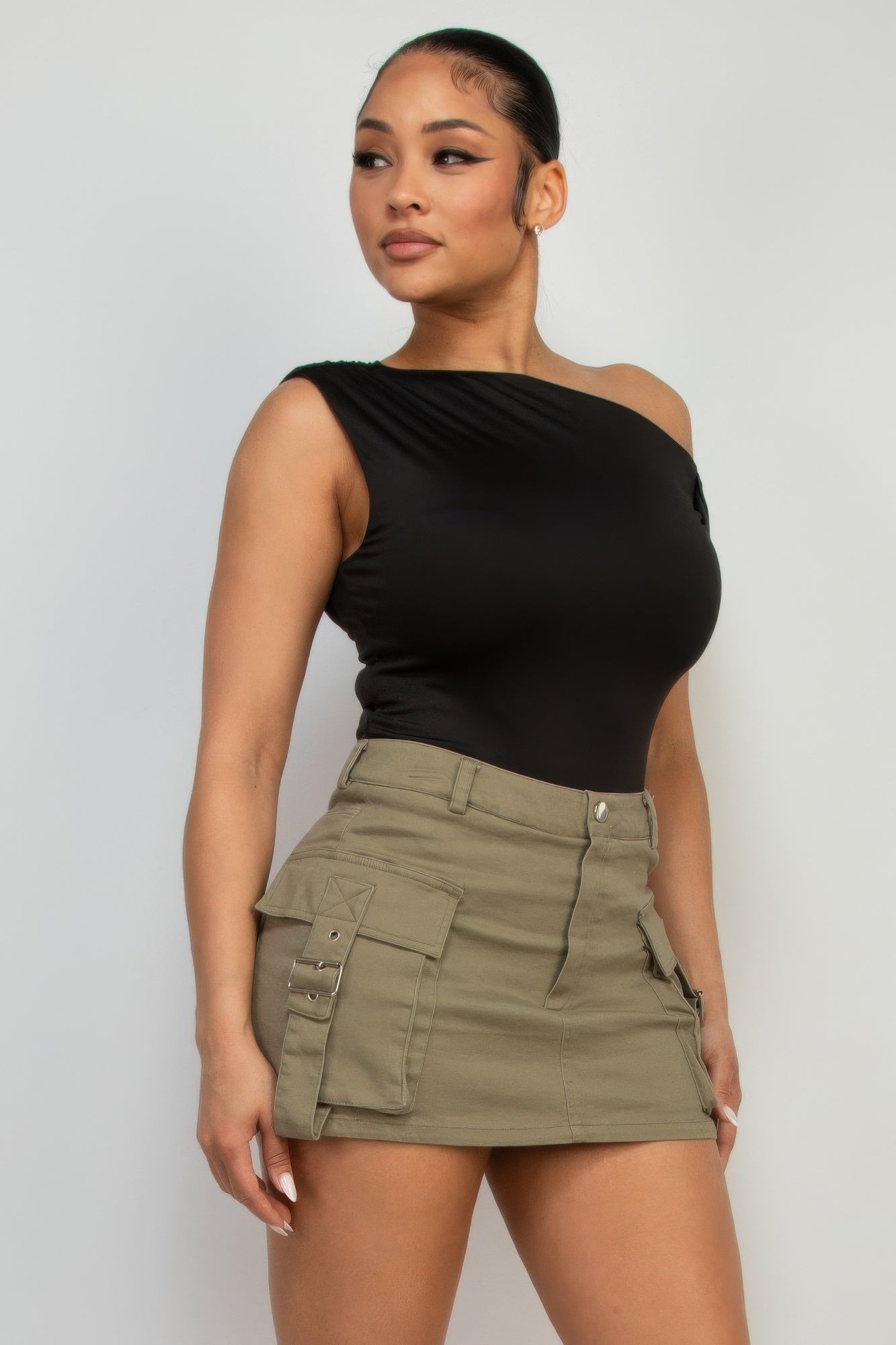 One-shoulder Twisted Detail Silky Top