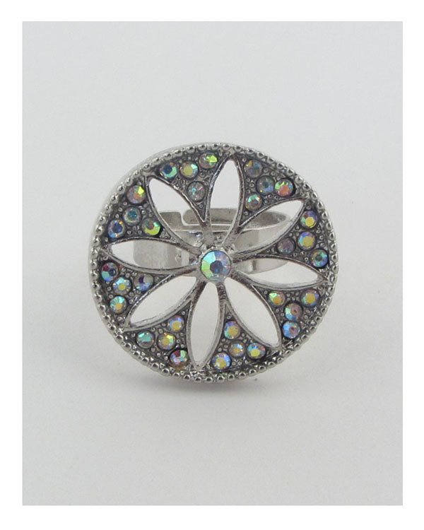 Adjustable cut out flower ring-25293.Silver\Multi--Love It Clothing